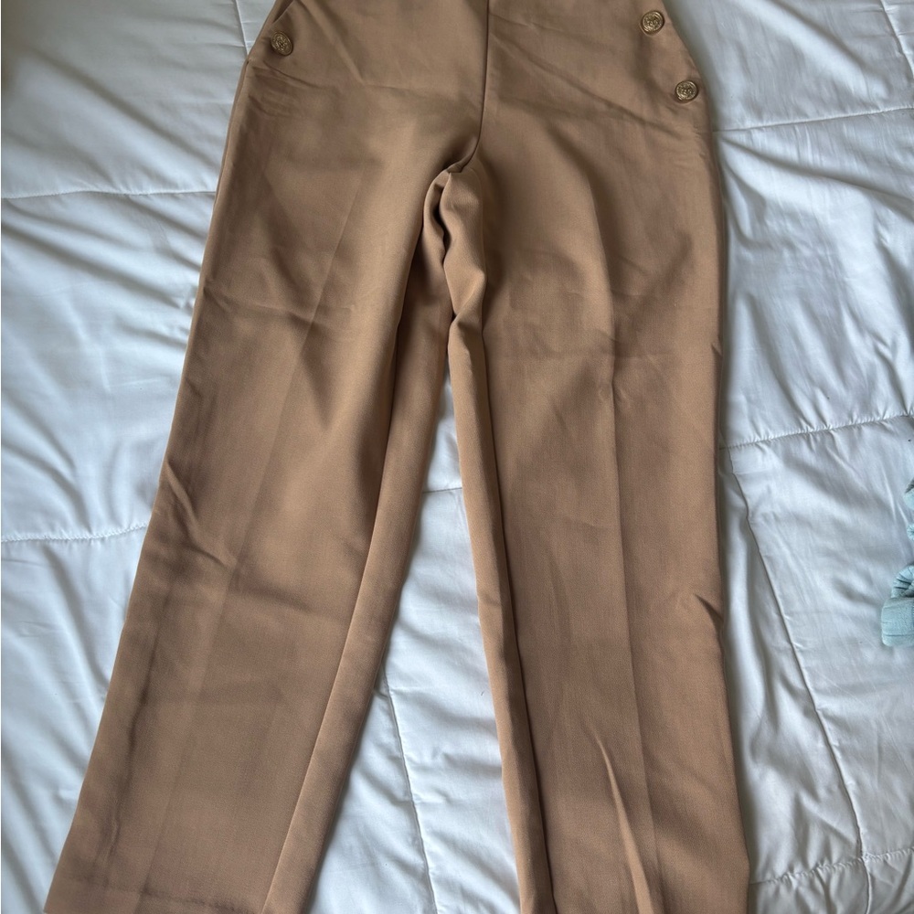 Zara Tan Women's Trousers with Button Detail